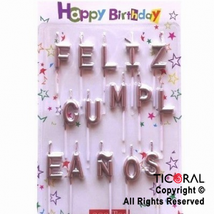 VELAS FRASE FELIZ CUMPLEAOS ROSA GOLD 3 CM x 1